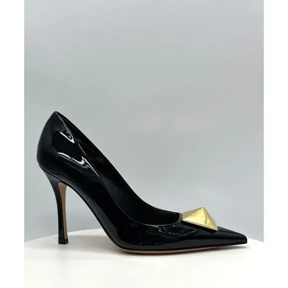 Valentino Garavani One Stud 100mm Pointed-toe Patent Leather Pumps EU 40 Black - Picture 9 of 11